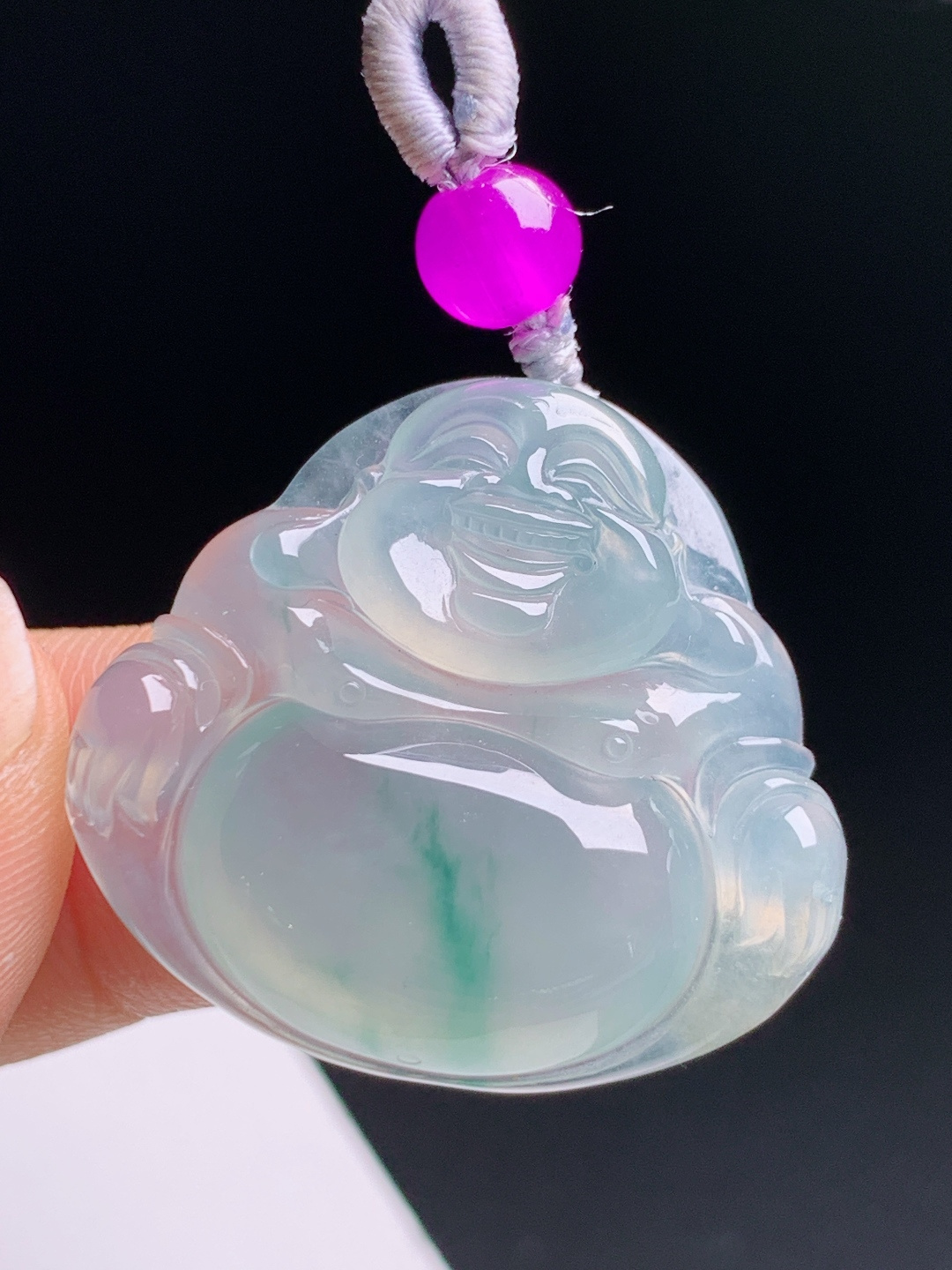 ️ 冰种飘花佛公，冰透底子俏带绿丝，粉珠配绳简约大气，笑口迎福福气满满 4906