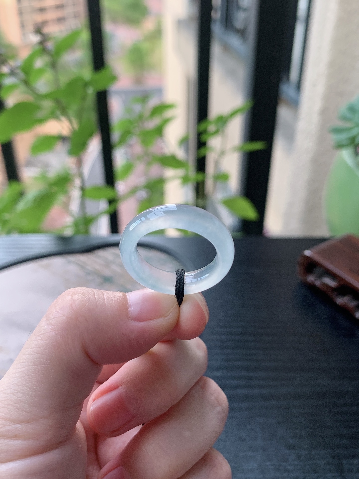 老坑冰种胶感白月光起刚素面戒指 裸石尺寸:18.4-6.3-4.2mm
