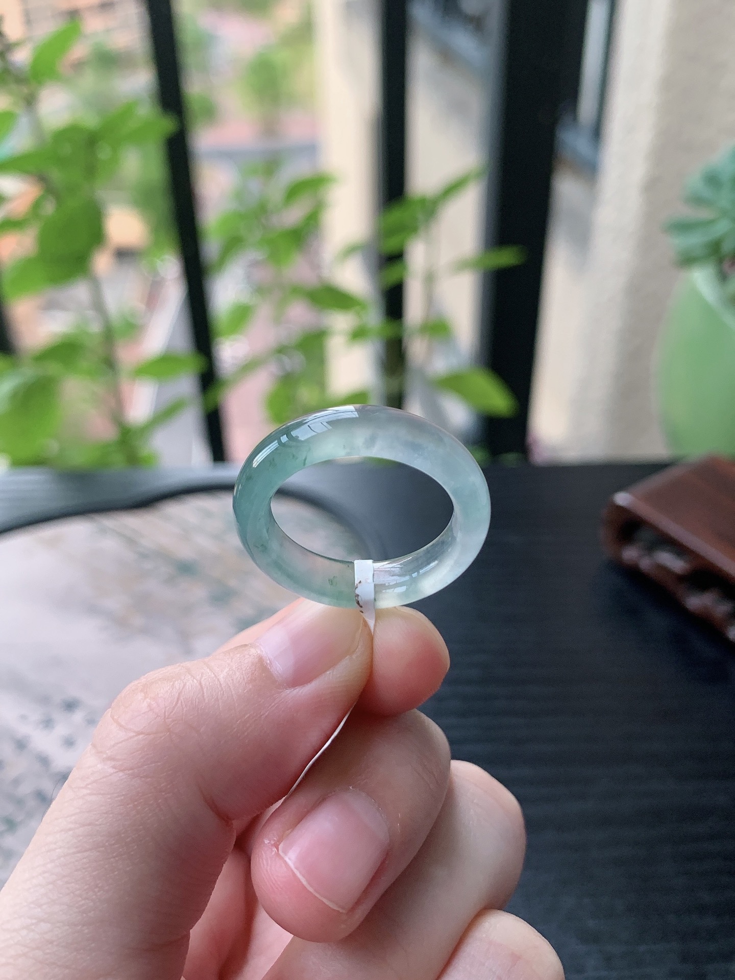 老坑冰种胶感飘花素面戒指 裸石尺寸:18.8-5.8-3.8mm