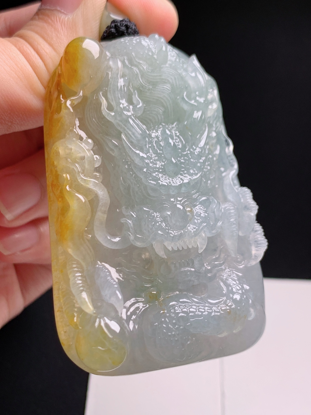 冰黄翡俏色龙牌挂件，黄皮巧雕神龙霸气立体，种老水足收藏优选 4306