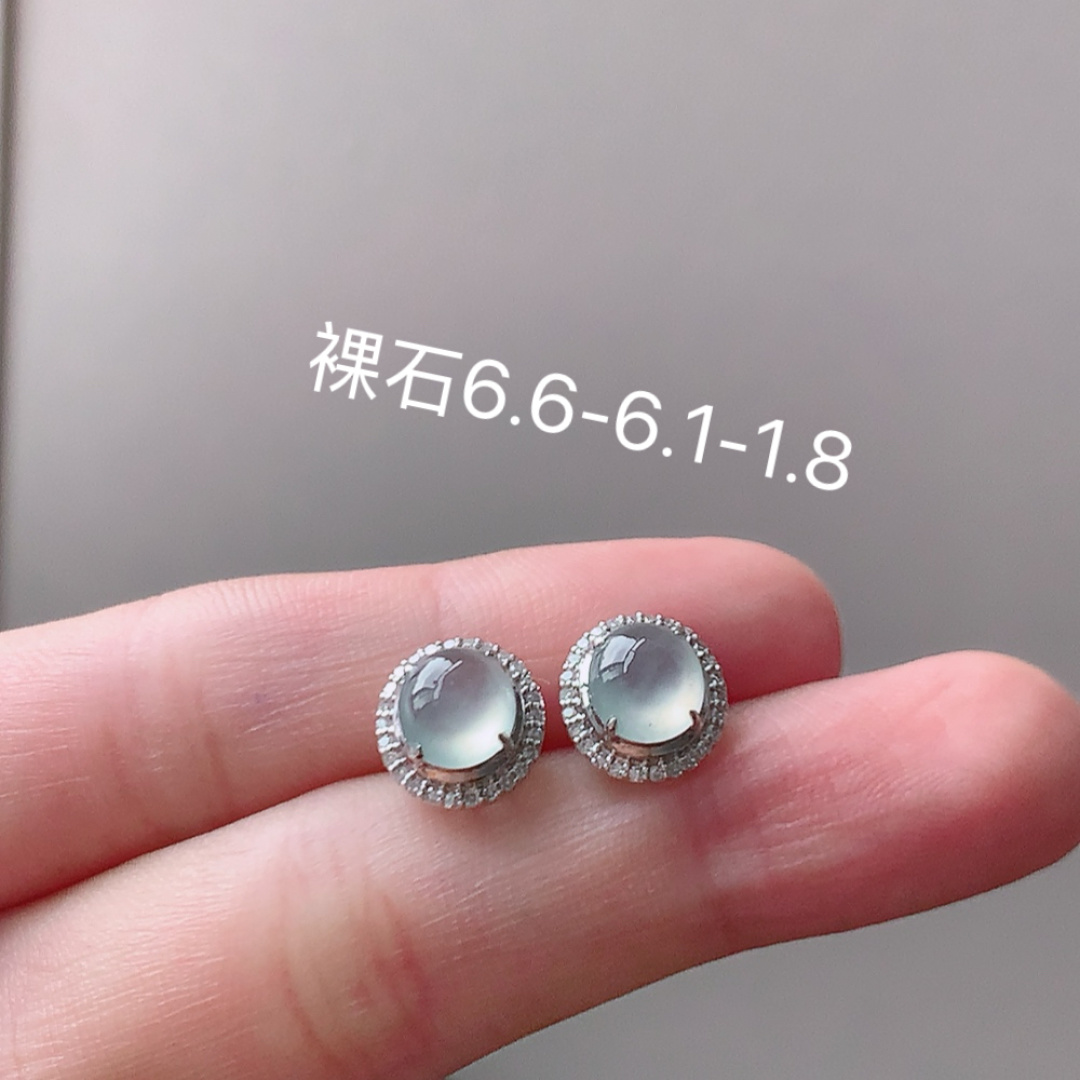 耳钉   种水好  冰润通透  上耳优雅迷人货号31605，6.6-6.1-1.8