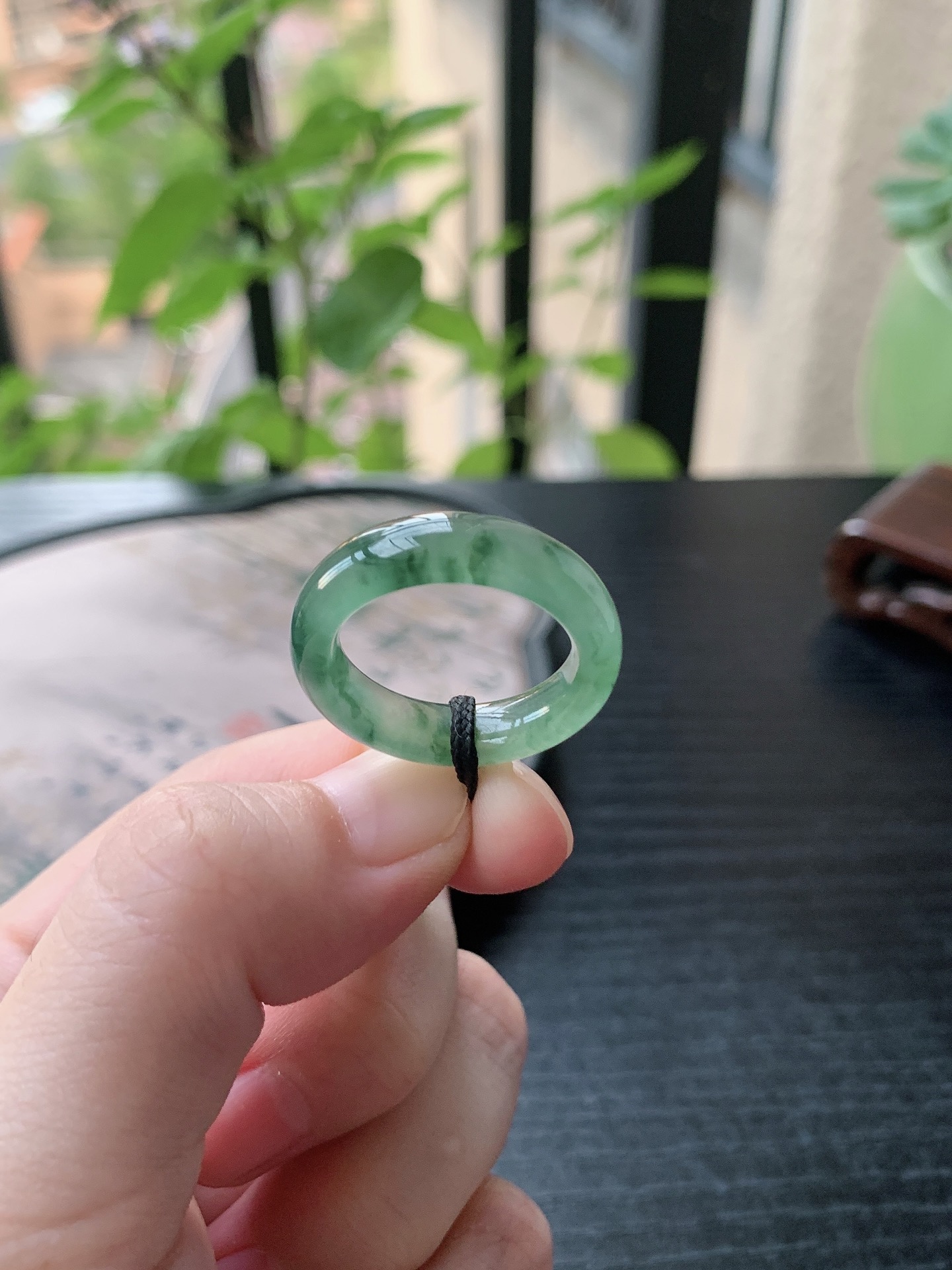 老坑冰种胶感飘蓝花素面戒指 裸石尺寸:18.5-6-4mm