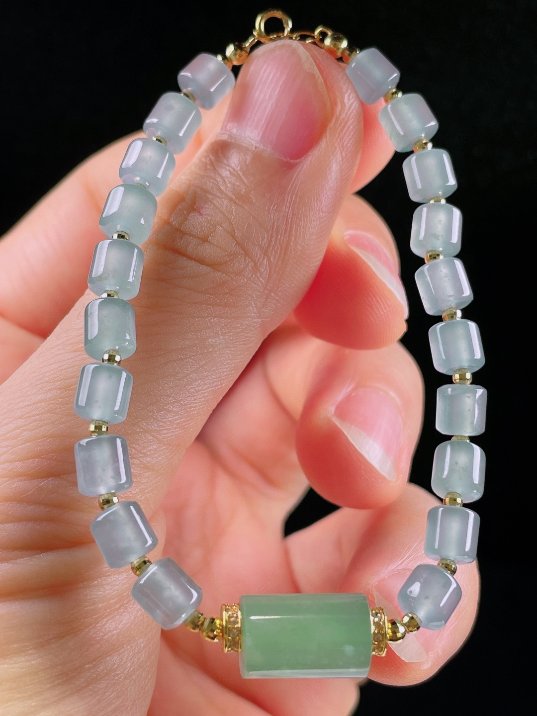 冰种手链，老种起光，细底通透，尺寸：7.7mm