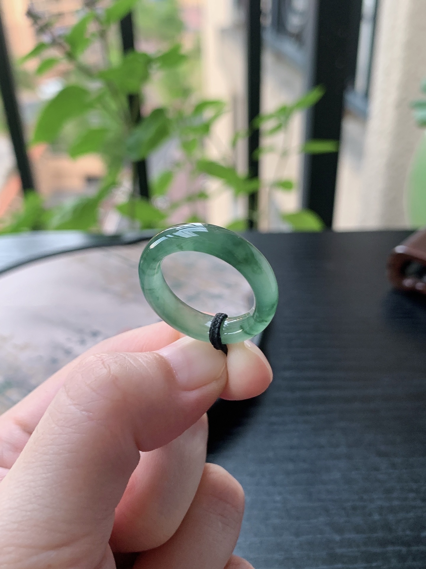 老坑冰种胶感飘蓝花素面戒指 裸石尺寸:18.5-6-4mm