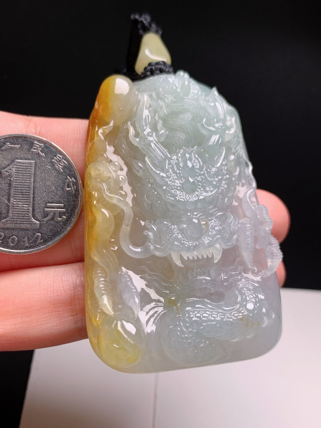 冰黄翡俏色龙牌挂件，黄皮巧雕神龙霸气立体，种老水足收藏优选 4306