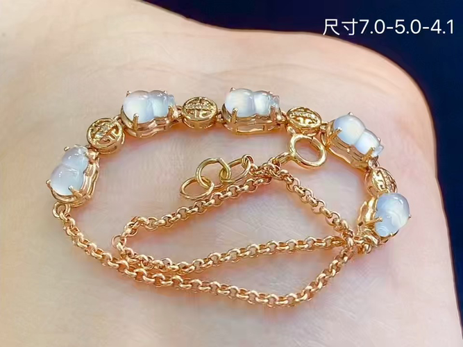18k金+钻玻璃种葫芦手链，7.0-5.0-4.1