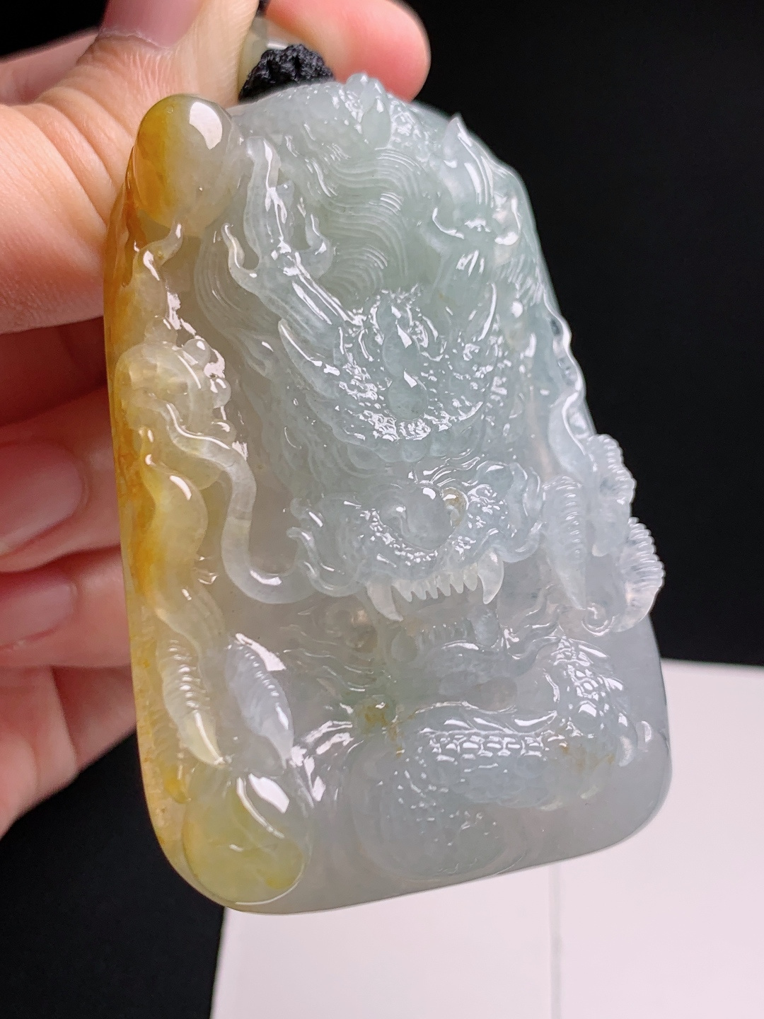 冰黄翡俏色龙牌挂件，黄皮巧雕神龙霸气立体，种老水足收藏优选 4306