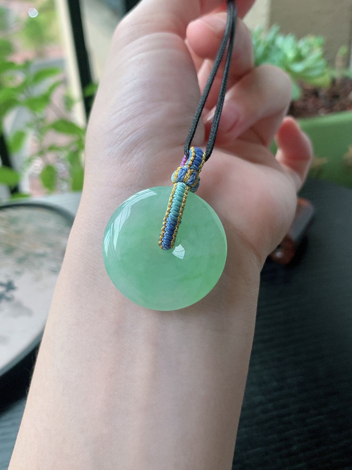 老坑冰种胶感飘阳绿平安扣吊坠 裸石尺寸:30.5-6.2mm