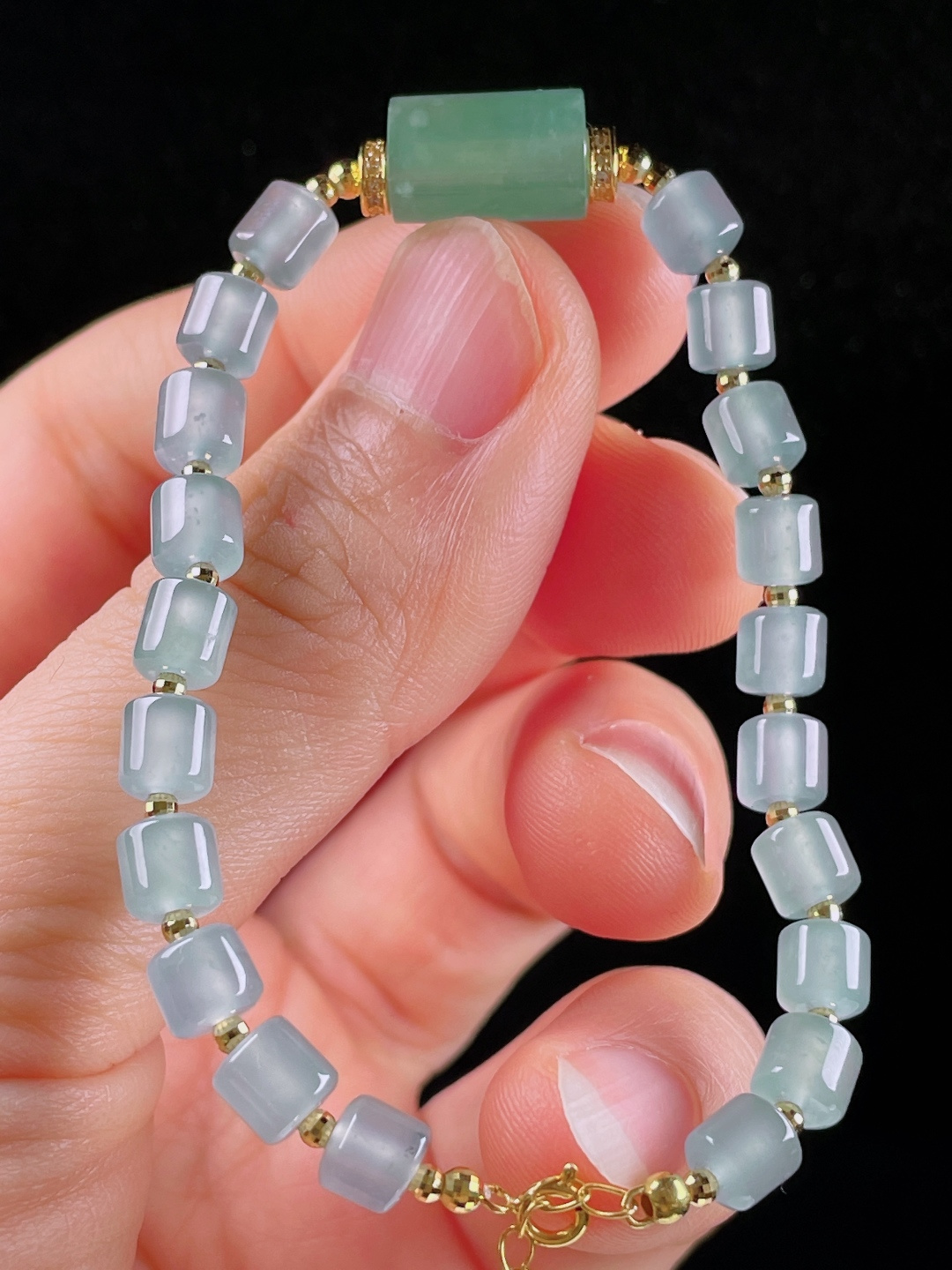 冰种手链，老种起光，细底通透，尺寸：7.7mm