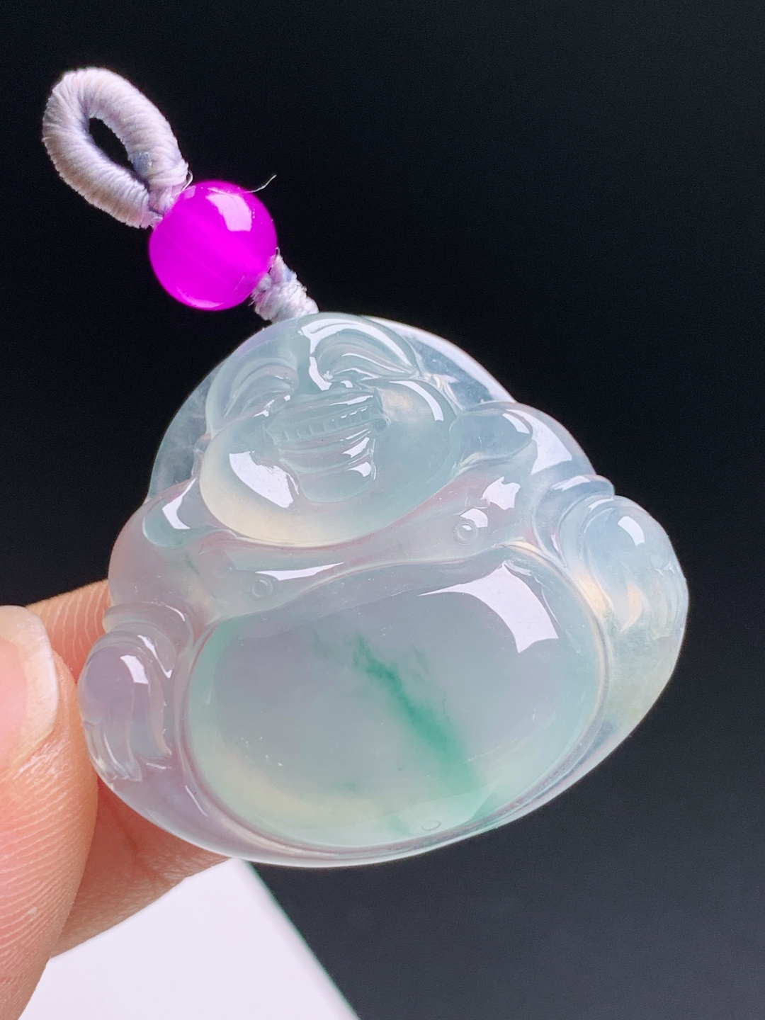 ️ 冰种飘花佛公，冰透底子俏带绿丝，粉珠配绳简约大气，笑口迎福福气满满 4906