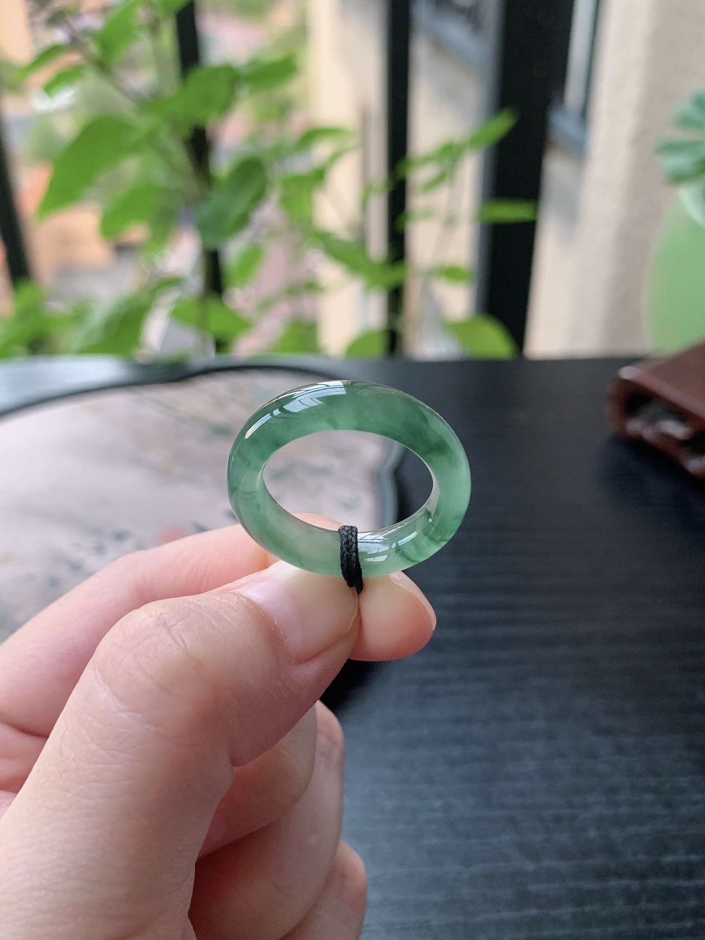 老坑冰种胶感飘蓝花素面戒指 裸石尺寸:18.5-6-4mm