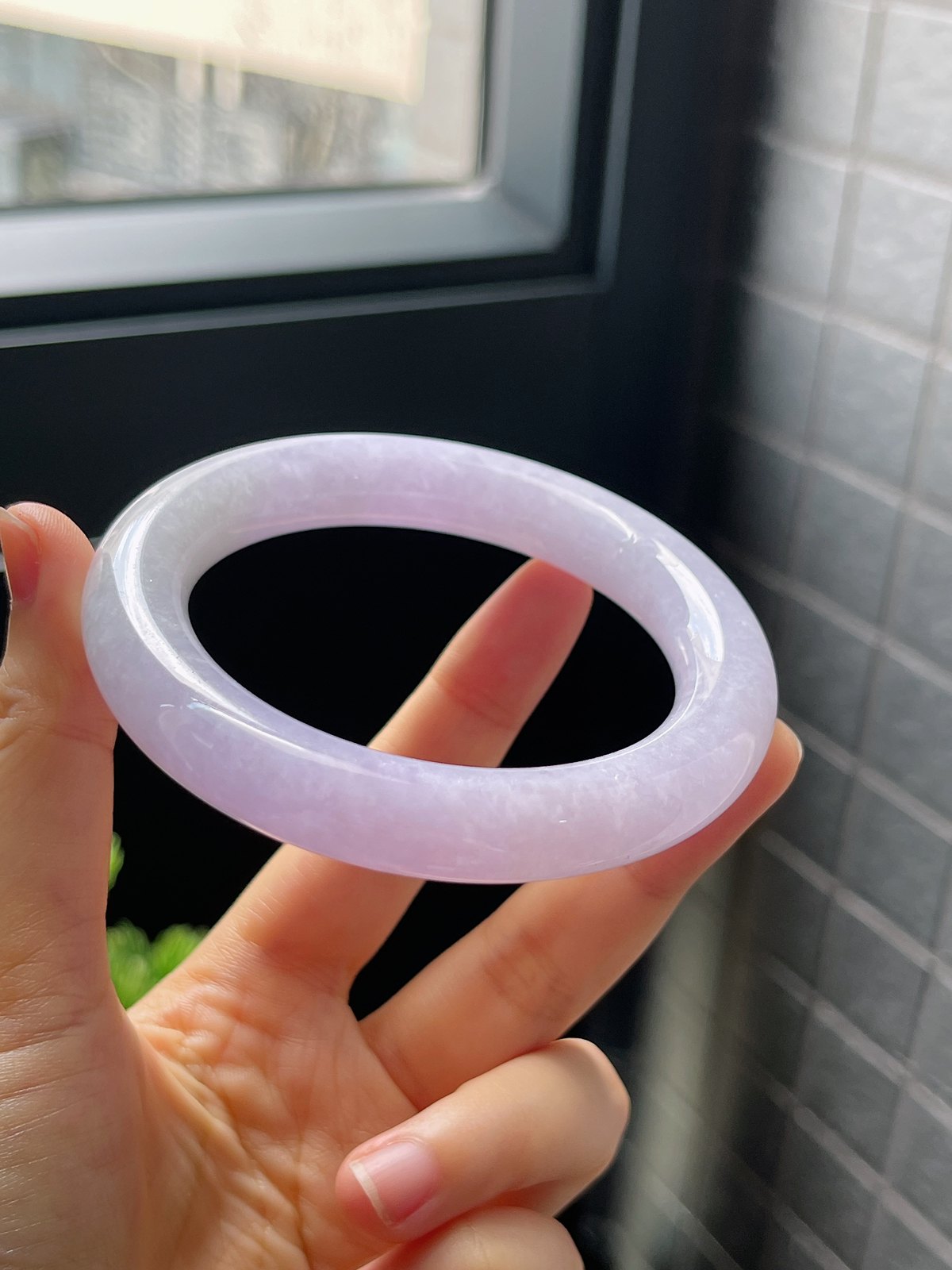 圈口56，糯化紫罗兰翡翠圆条手镯