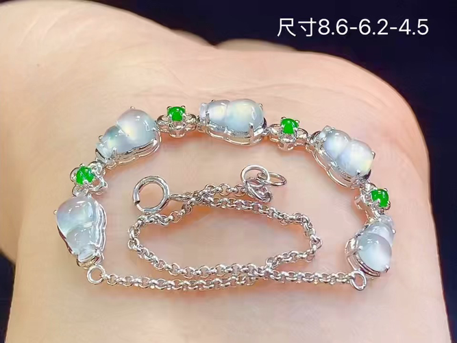 18k金+钻玻璃种葫芦手链，8.6-6.2-4.5