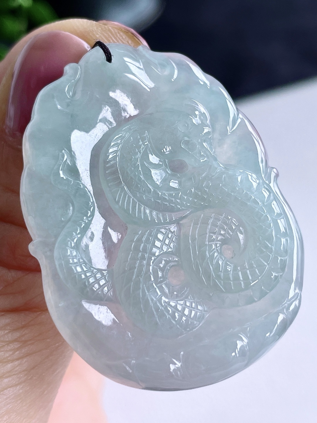 糯冰晴水生肖蛇牌吊坠 缅料 无裂 性比高 尺寸40-30-5 重量12克