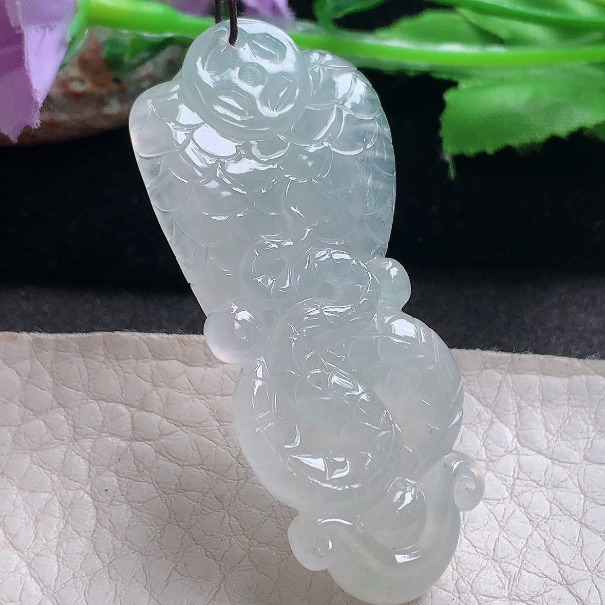 hx实拍53.9*23.6*13.5缅甸翡翠a货冰纯立体蛇 腰缠万贯玉吊坠 玉挂件