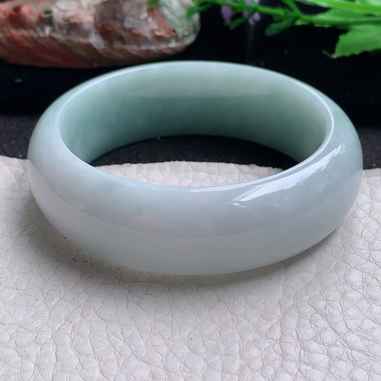 js小圈口50.5*18*8轮胎镯 翡翠a货玉手镯 浅绿细润正圈玉手环