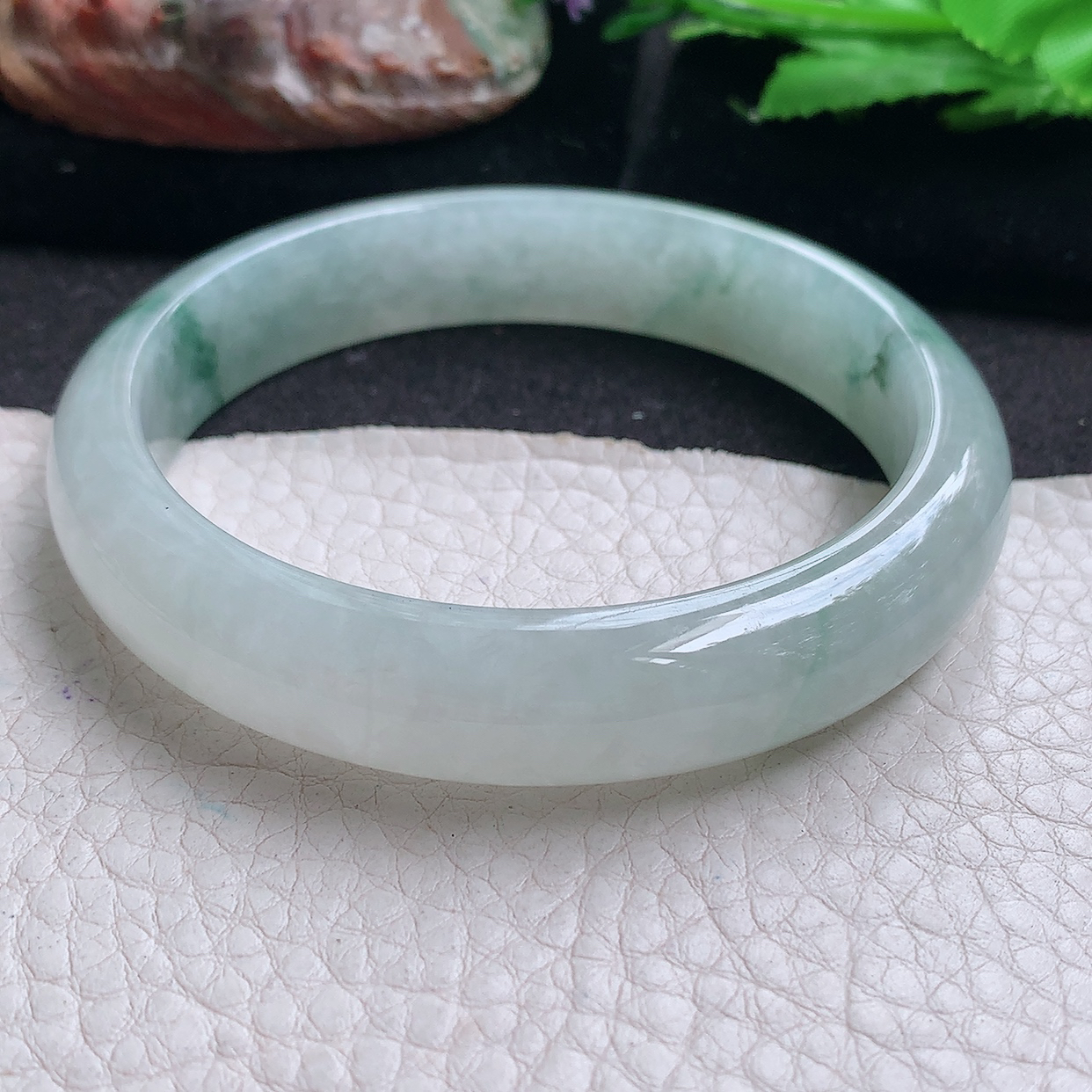 xh大圈口60*13*7.6平安镯 缅甸翡翠a货玉手镯 冰飘花细润正圈玉手环