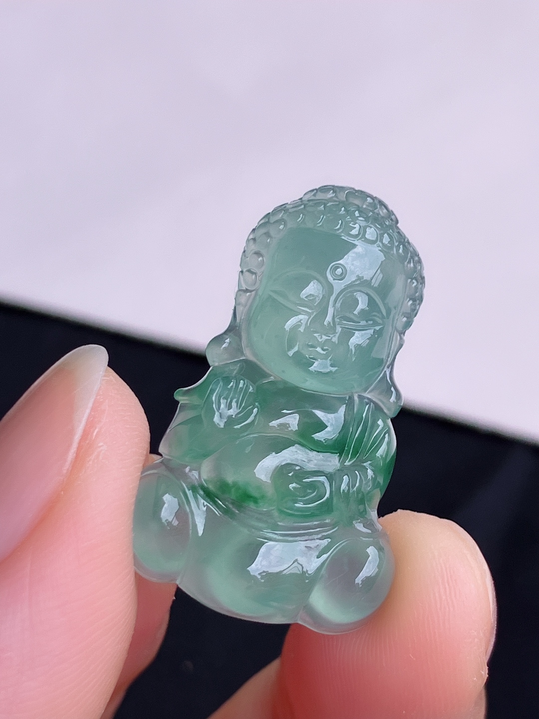 冰飘花宝宝佛，晶莹剔透，尺寸29/18.6/6.3/自然光实拍
