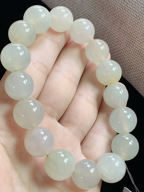 冰淡黄翡玉珠手串，尺寸13.3mm，L08tag