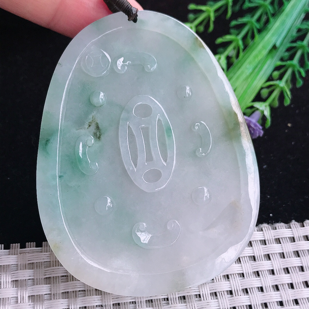 实拍A货翡翠70/55.5/7.8老坑温润飘花赐福观音吊坠翡翠观音牌