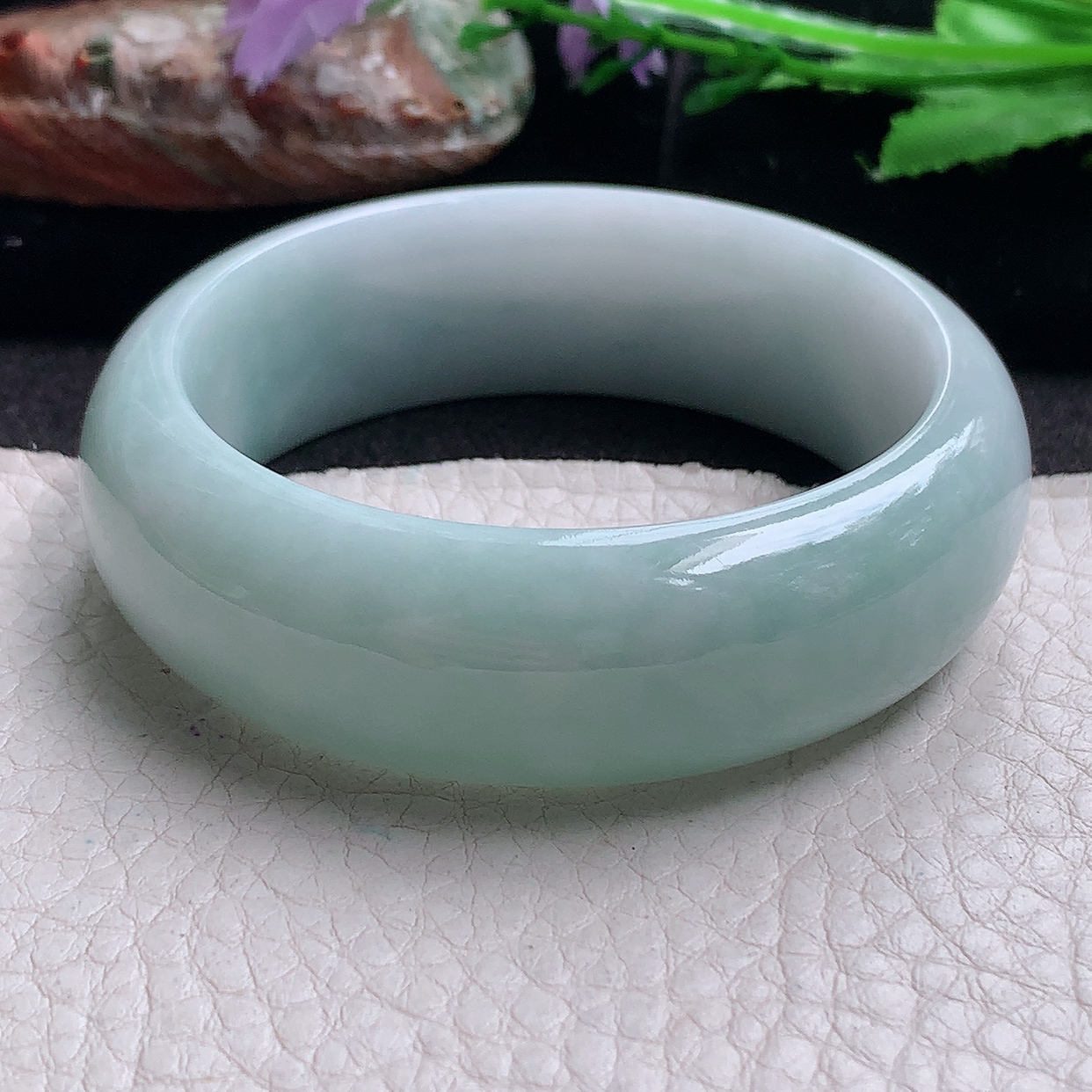 js小圈口50.5*18*8轮胎镯 翡翠a货玉手镯 浅绿细润正圈玉手环