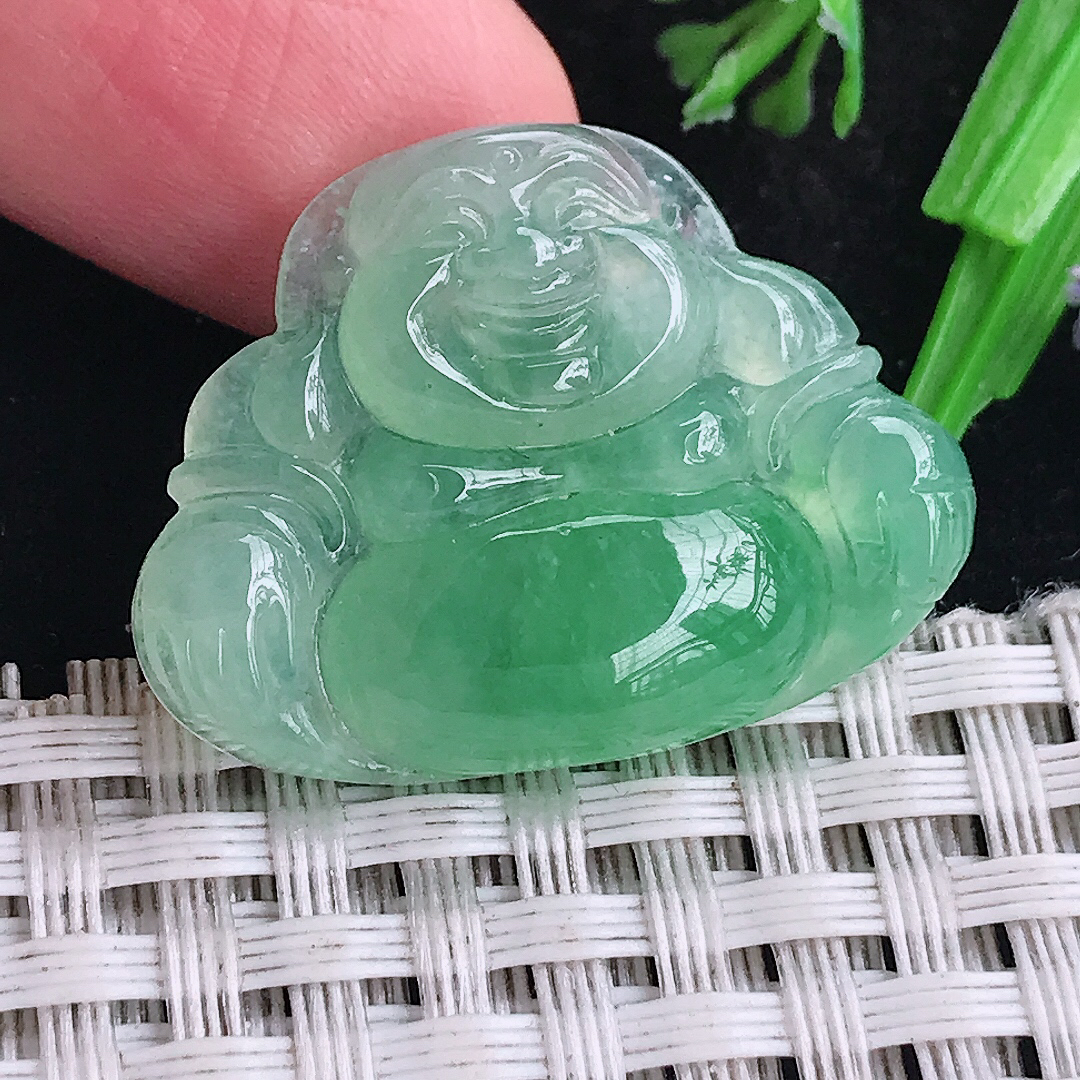 实拍A货翡翠22.6/30/5.5老坑冰种起胶满绿佛公吊坠翡翠玉牌