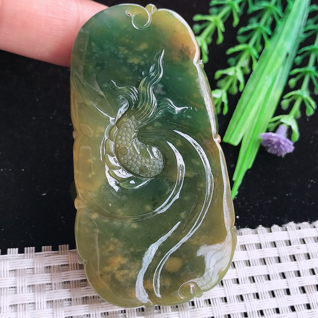 实拍A货翡翠69.6/37.8/21.5老坑精美温润双彩霸气龙牌吊坠翡翠玉牌