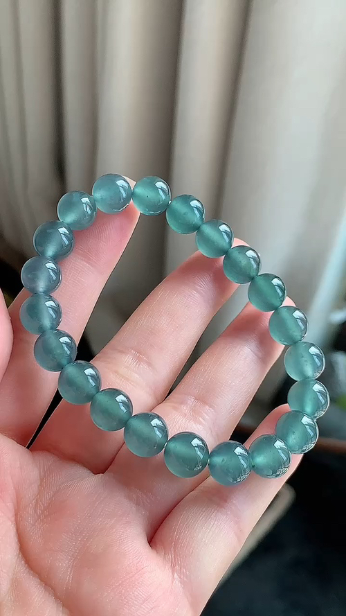 天然翡翠，冰蓝手串。冰透十足 尺寸9 az66