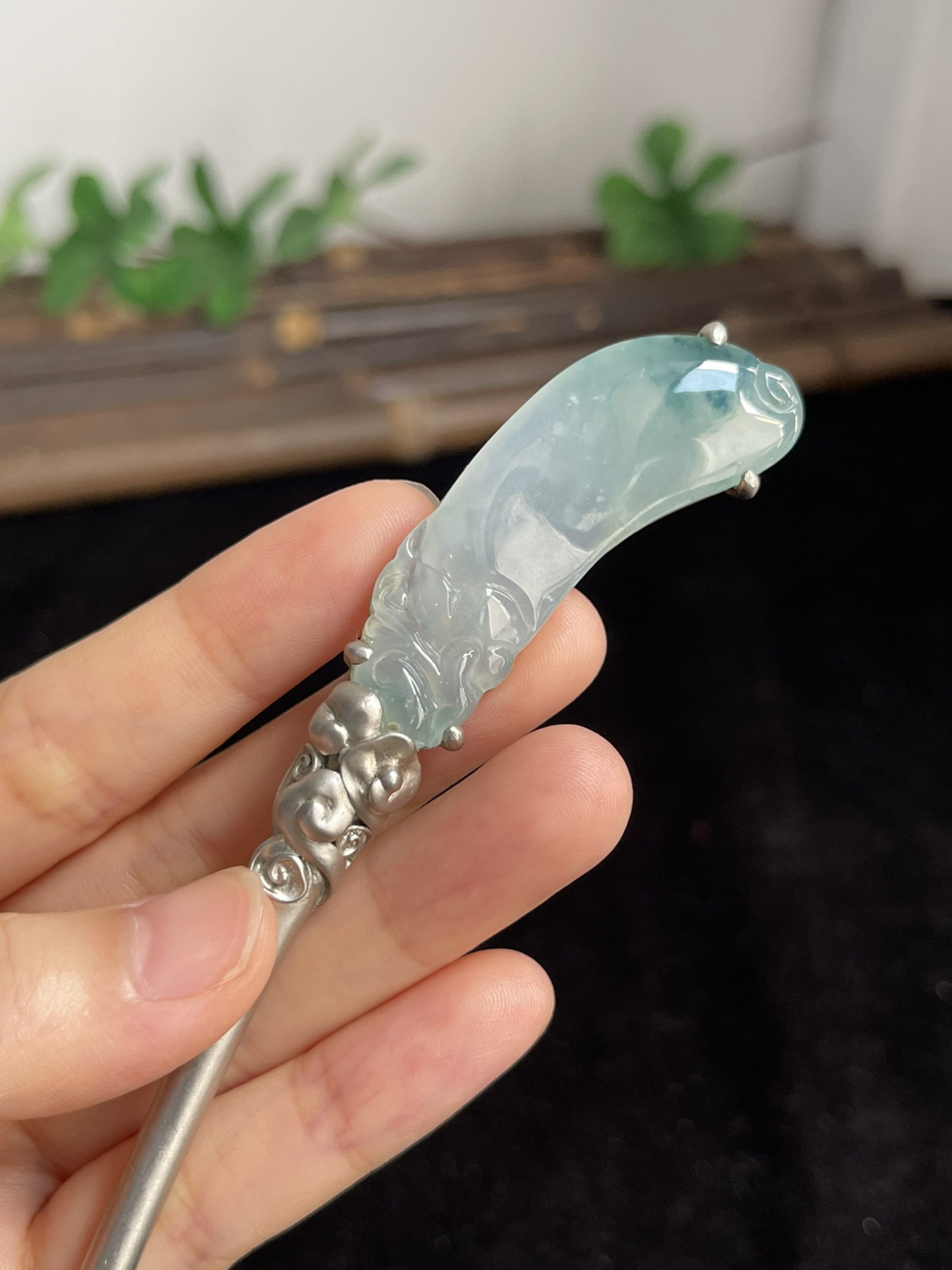 翡翠发簪，印记：S925