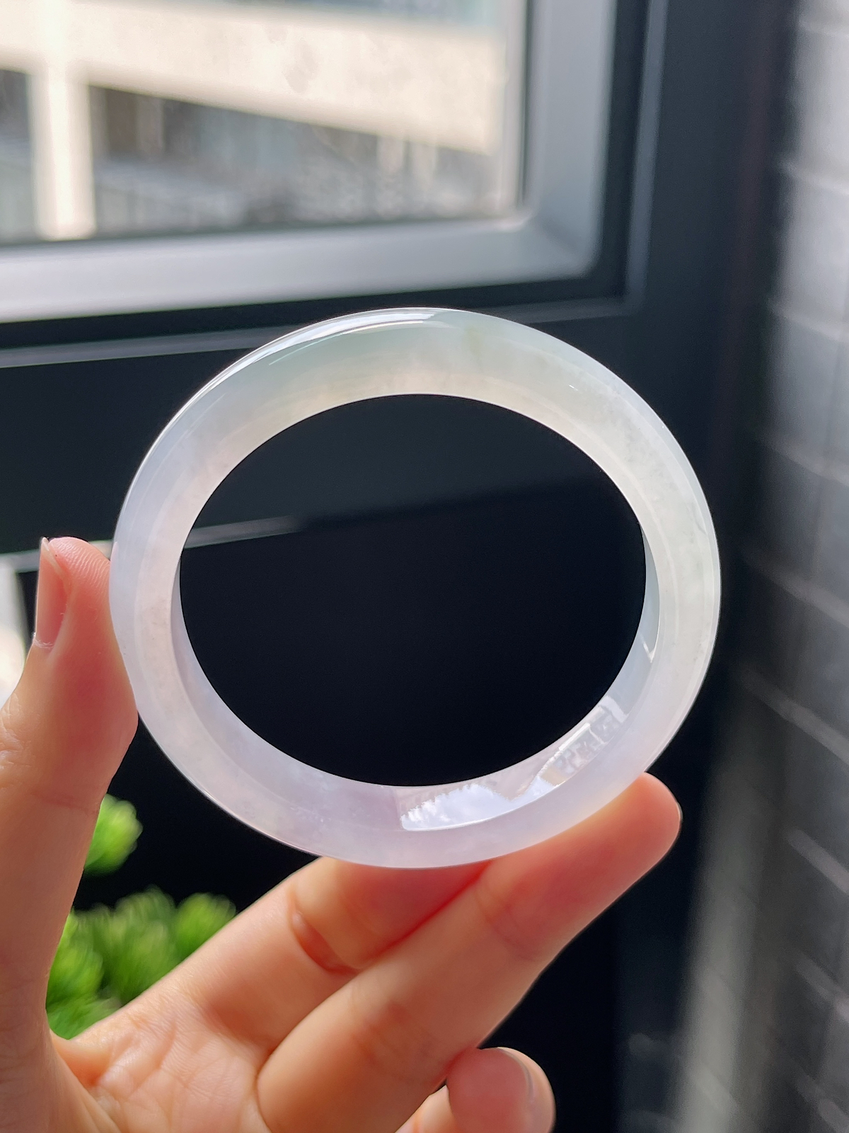 圈口52，白冰翡翠正圈手镯