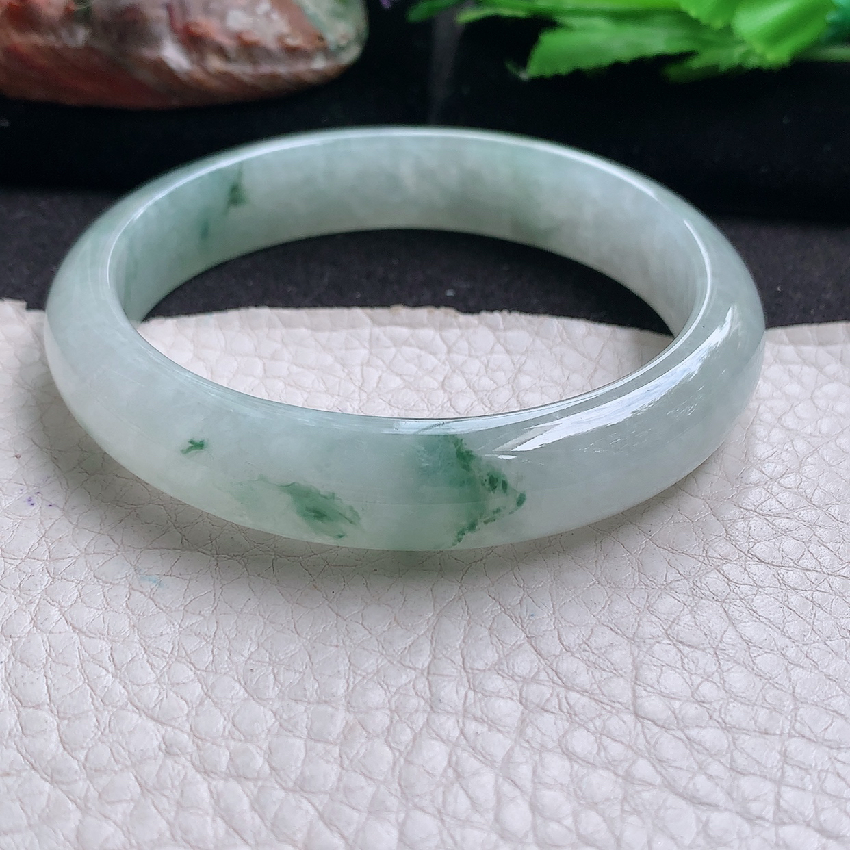 xh大圈口60*13*7.6平安镯 缅甸翡翠a货玉手镯 冰飘花细润正圈玉手环