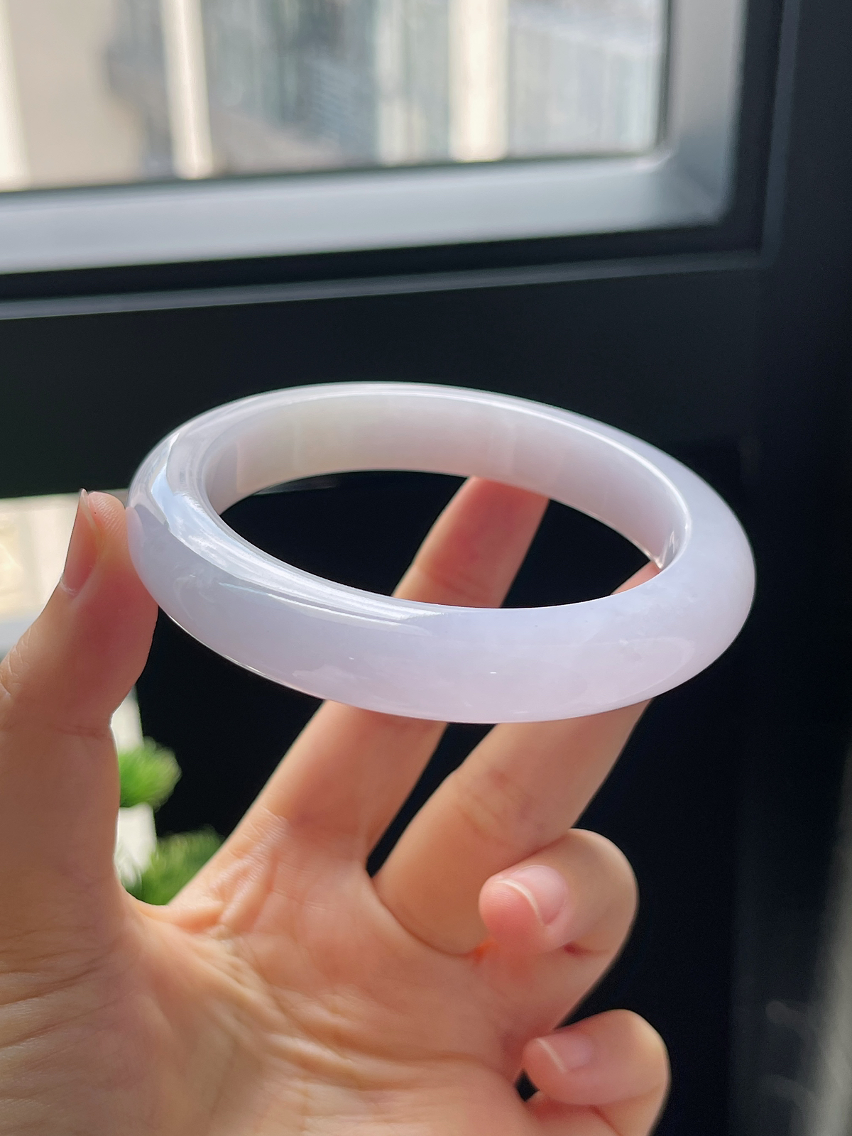 圈口57.7，冰糯淡紫色翡翠正圈手镯