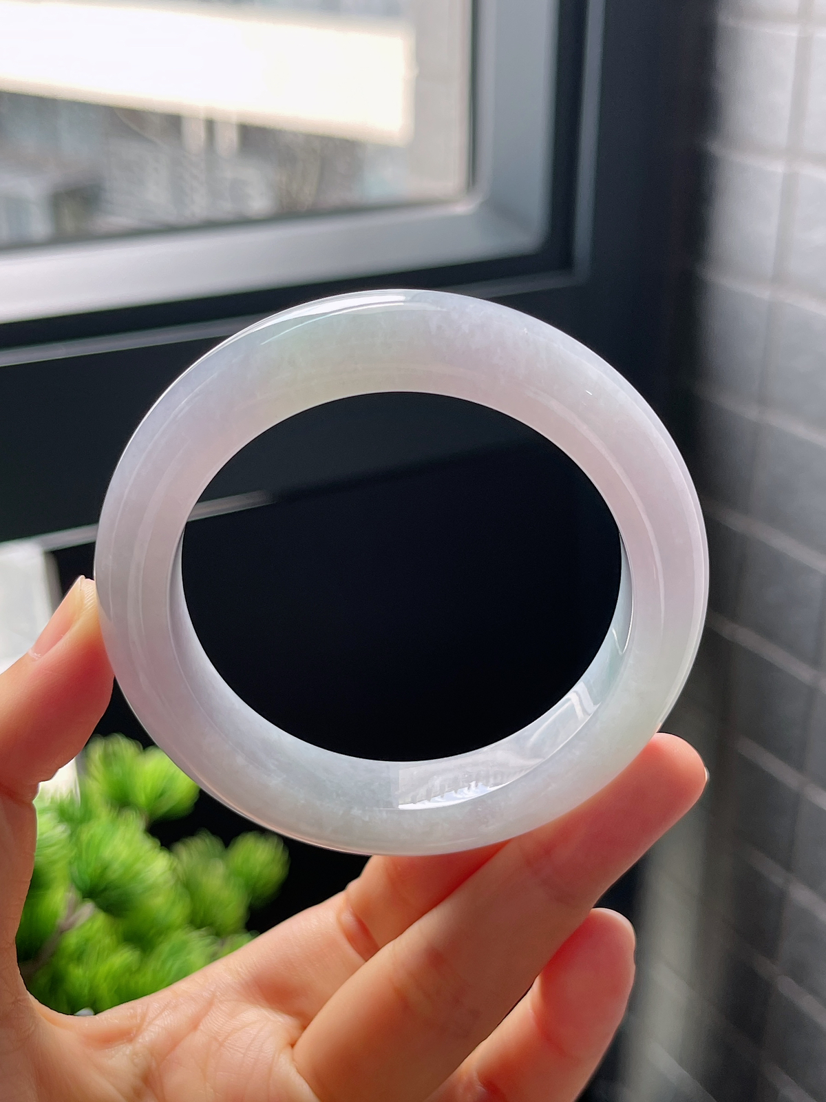 圈口54.5，冰糯春带彩翡翠正圈手镯
