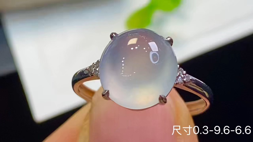 18k金+钻玻璃种蛋面戒指，无暇，0.3-9.6-6.6
