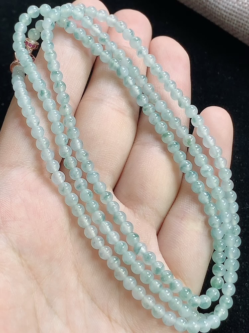 冰飘花玉珠项链，尺寸3.5mm，198粒，L09Zl08