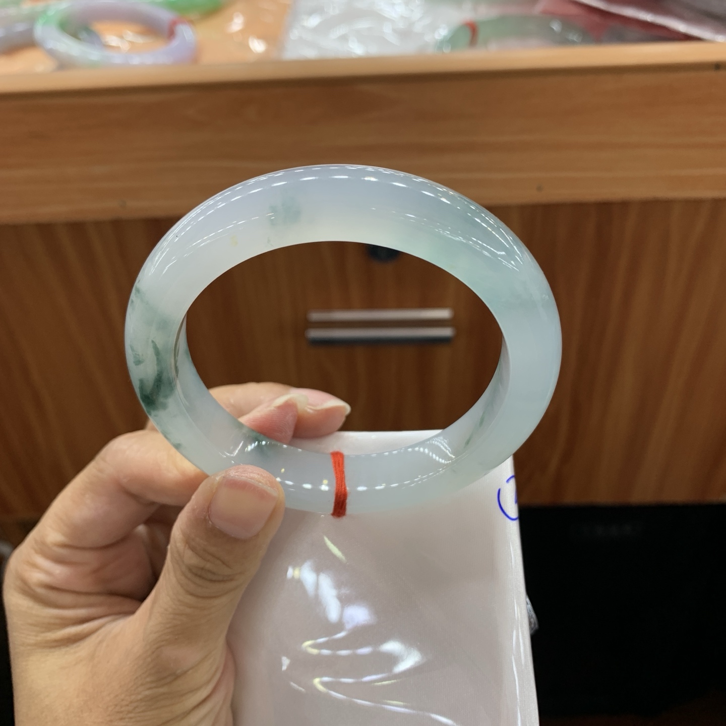 060827GX 冰飘花正圈翡翠手镯 59.2-12.3-9.7