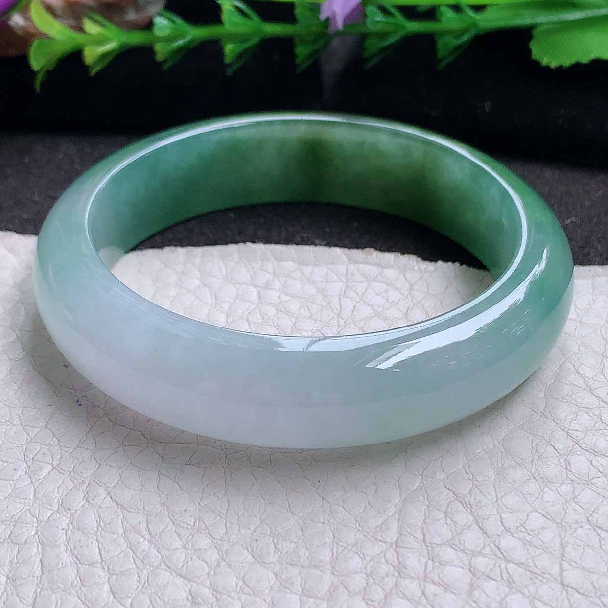 xh小圈口52.5*13.3*7.8招财镯 缅甸翡翠a货玉手镯 半山水冰润正圈玉手环