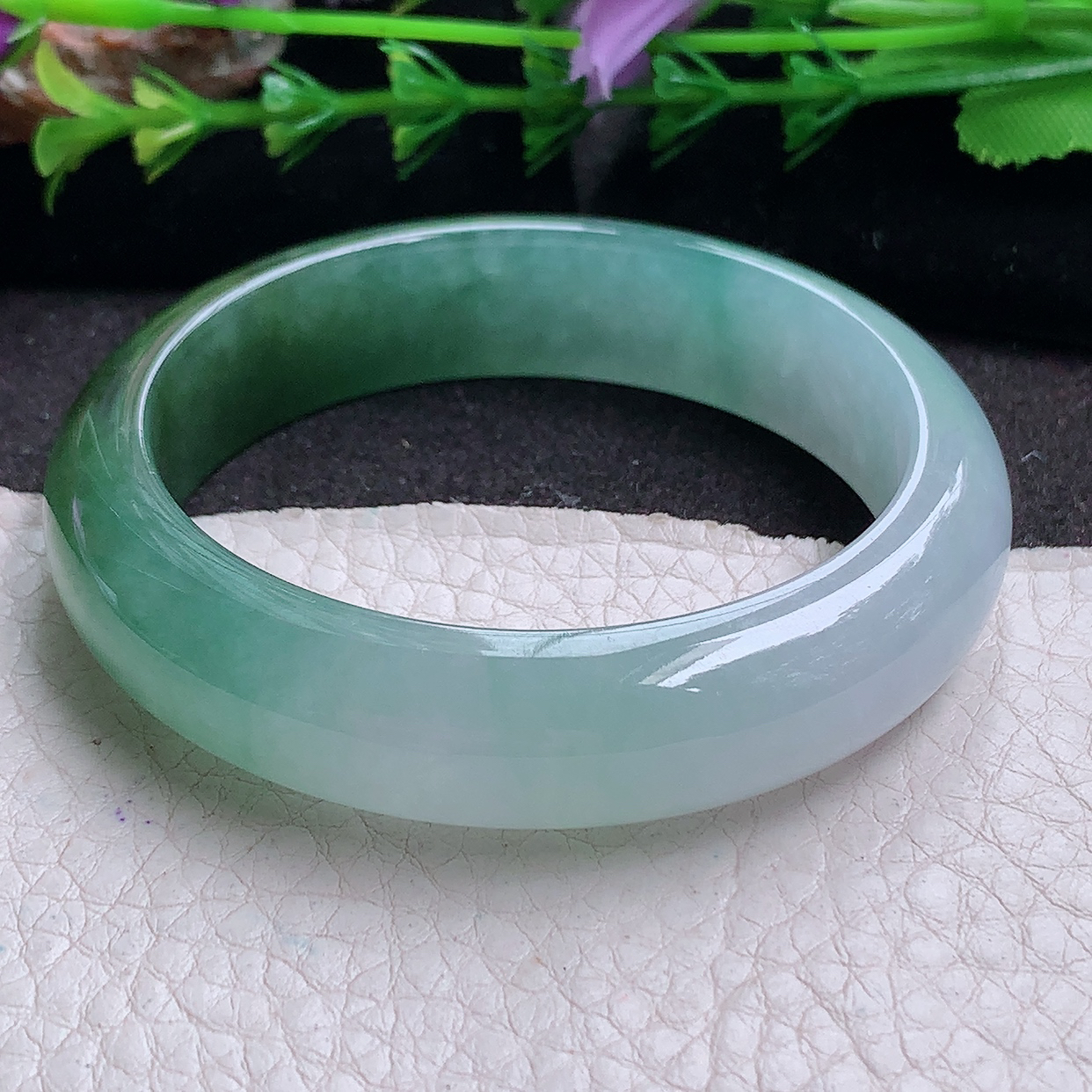 xh小圈口52.5*13.3*7.8招财镯 缅甸翡翠a货玉手镯 半山水冰润正圈玉手环