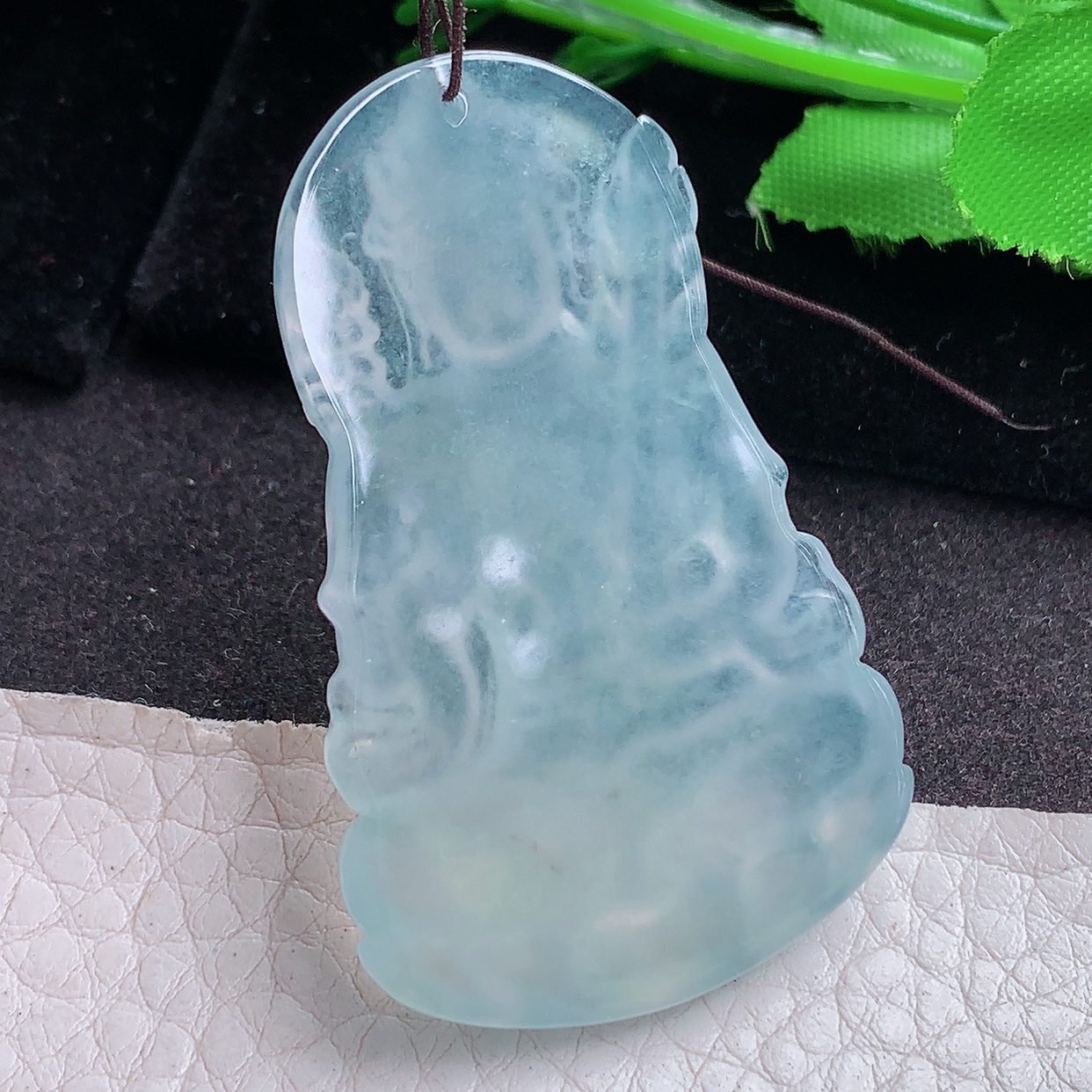 ktj实拍50.8*32.3*5.8缅甸翡翠a货精雕冰种虚空藏菩萨 生肖守护神玉吊坠