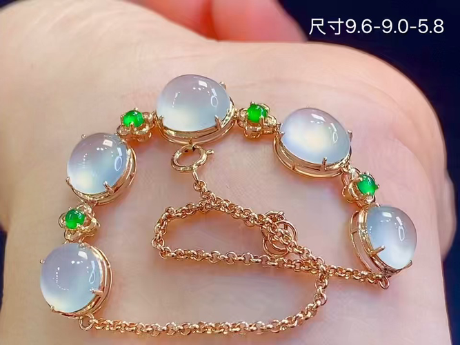 18k金+钻玻璃种大蛋面手链，捡漏的来哦，9.6-9.0-5.8
