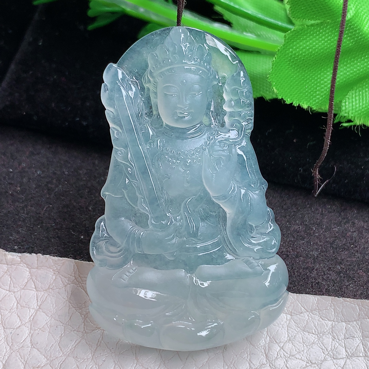 ktj实拍50.8*32.3*5.8缅甸翡翠a货精雕冰种虚空藏菩萨 生肖守护神玉吊坠