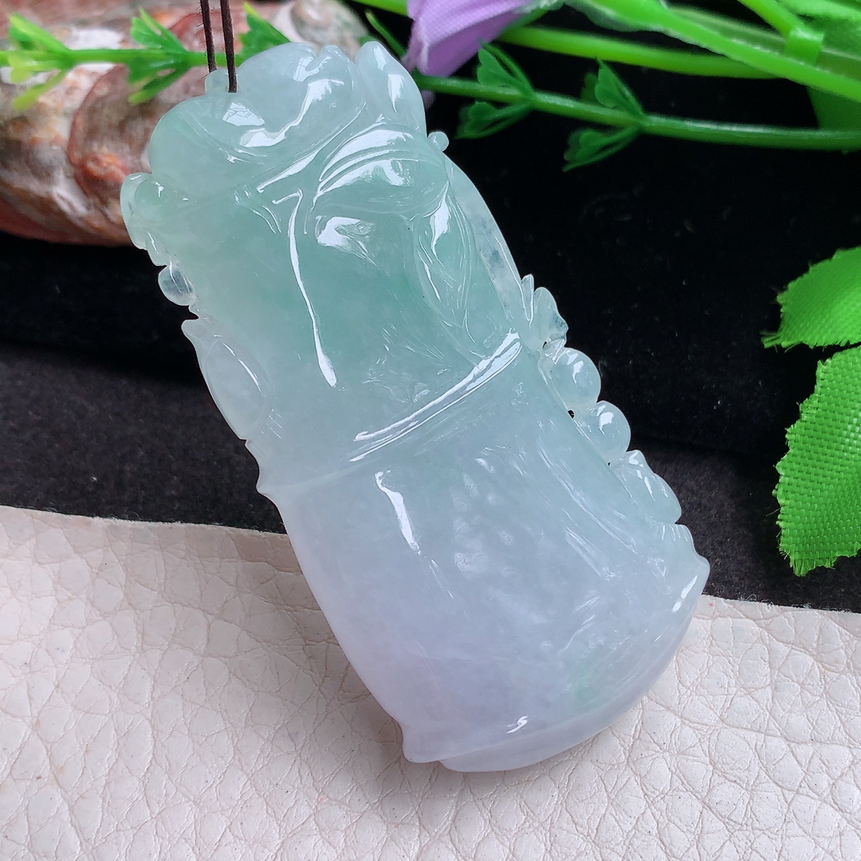 zen实拍61*30.8*12缅甸翡翠精雕清新大竹节 节节高玉项坠 玉挂件