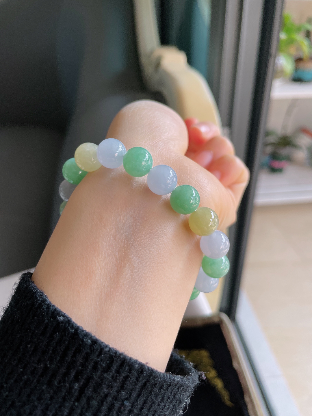 天然翡翠A货，冰多宝手串，尺寸：10mm。【编1658】
