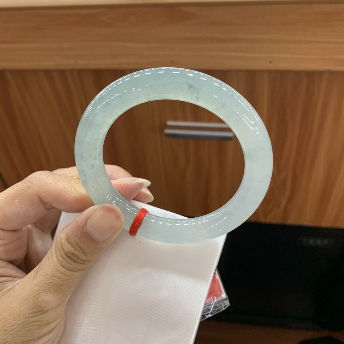 060848SS 冰飘花圆条翡翠手镯 54.6-10.6-10.4