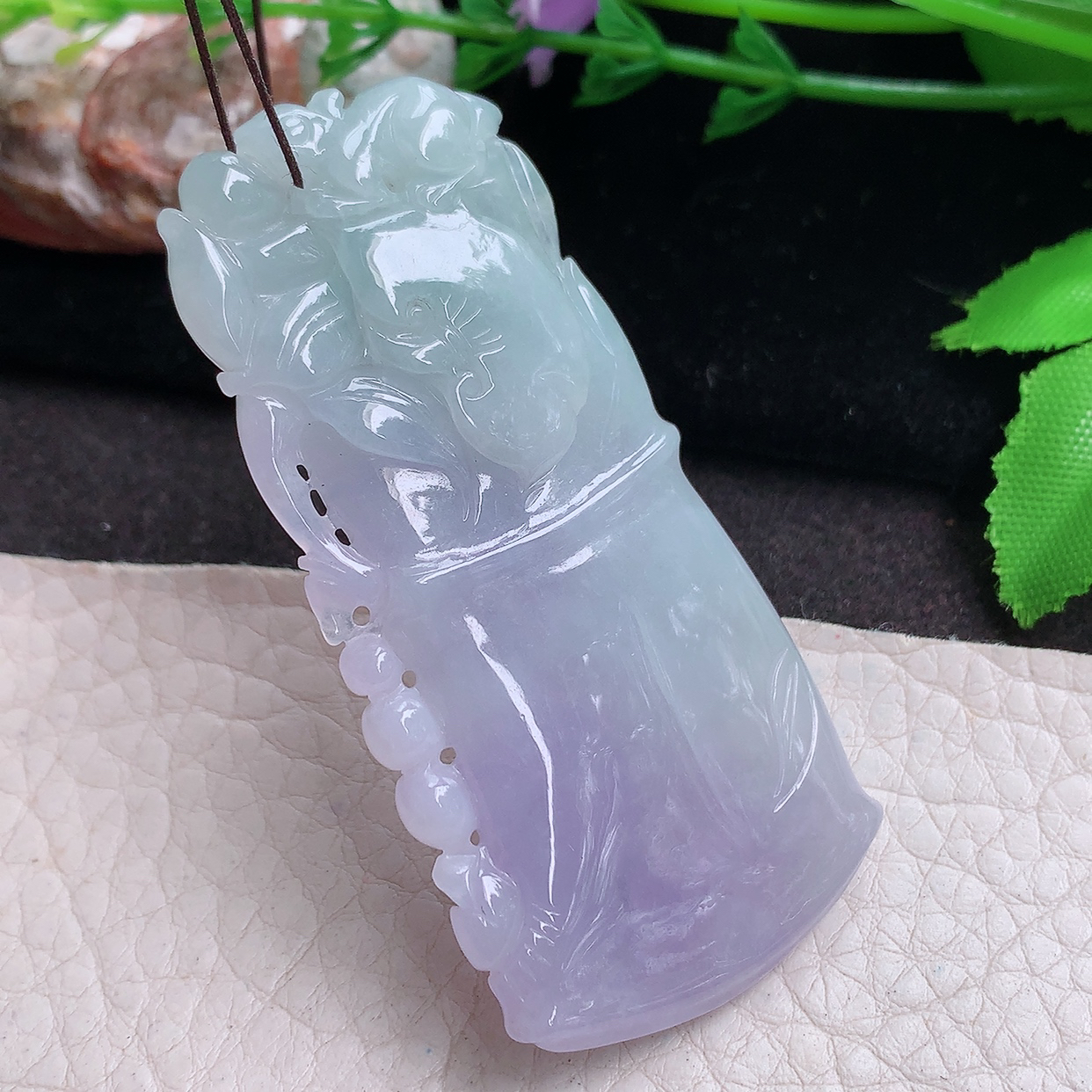 zen实拍63.2*30*9.6缅甸翡翠精雕春带彩竹节 胸有成竹玉项坠 玉挂件