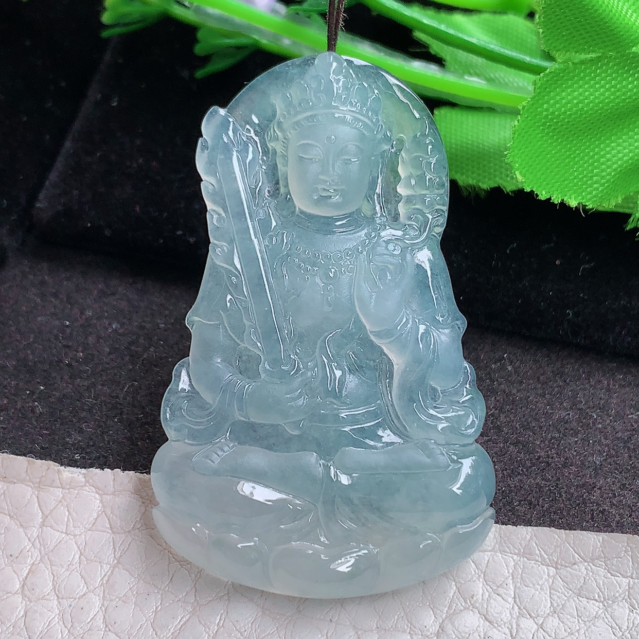 ktj实拍50.8*32.3*5.8缅甸翡翠a货精雕冰种虚空藏菩萨 生肖守护神玉吊坠
