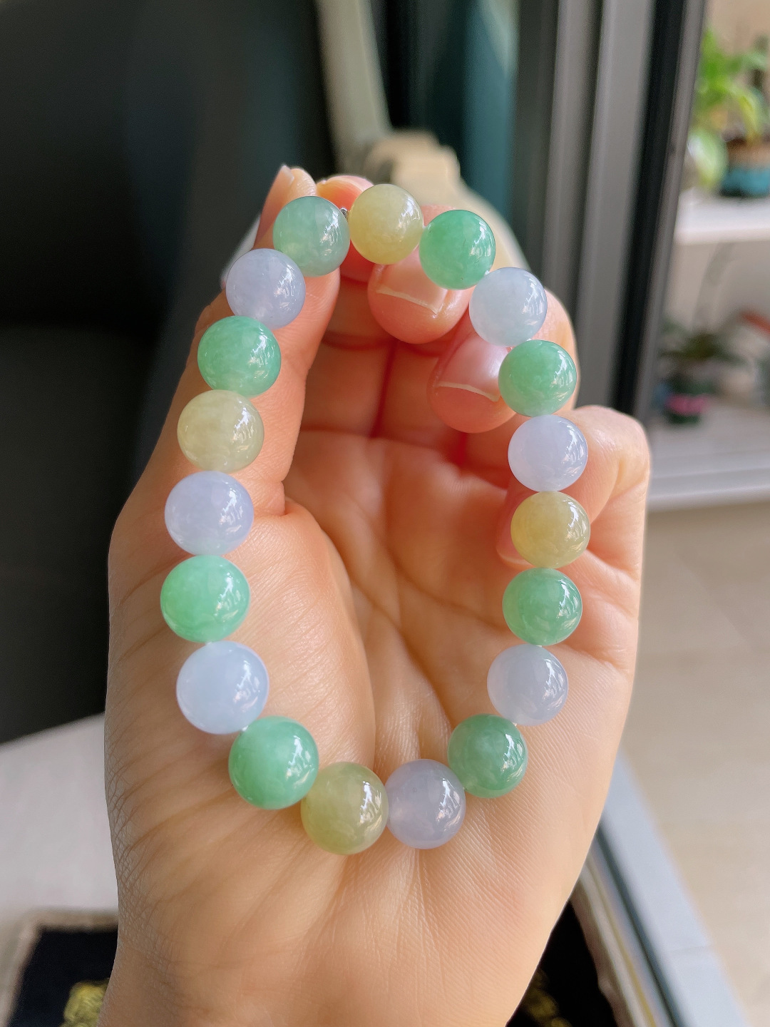 天然翡翠A货，冰多宝手串，尺寸：10mm。【编1658】