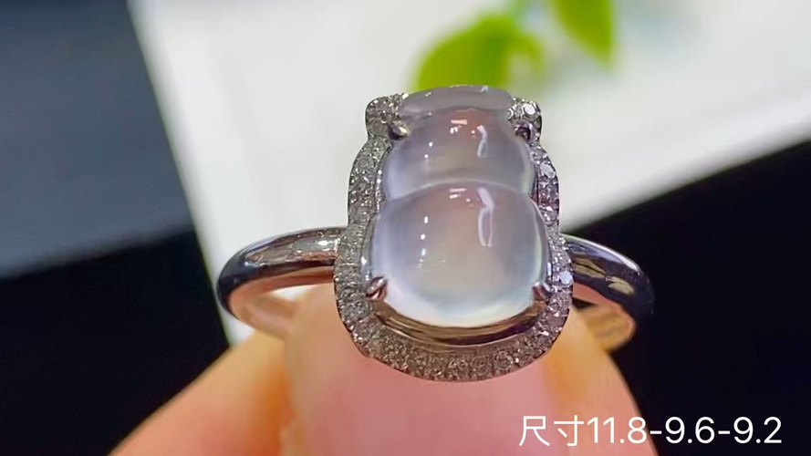 18k金+钻玻璃种葫芦戒指，无暇，捡漏的来哦，11.8-9.6-9.2