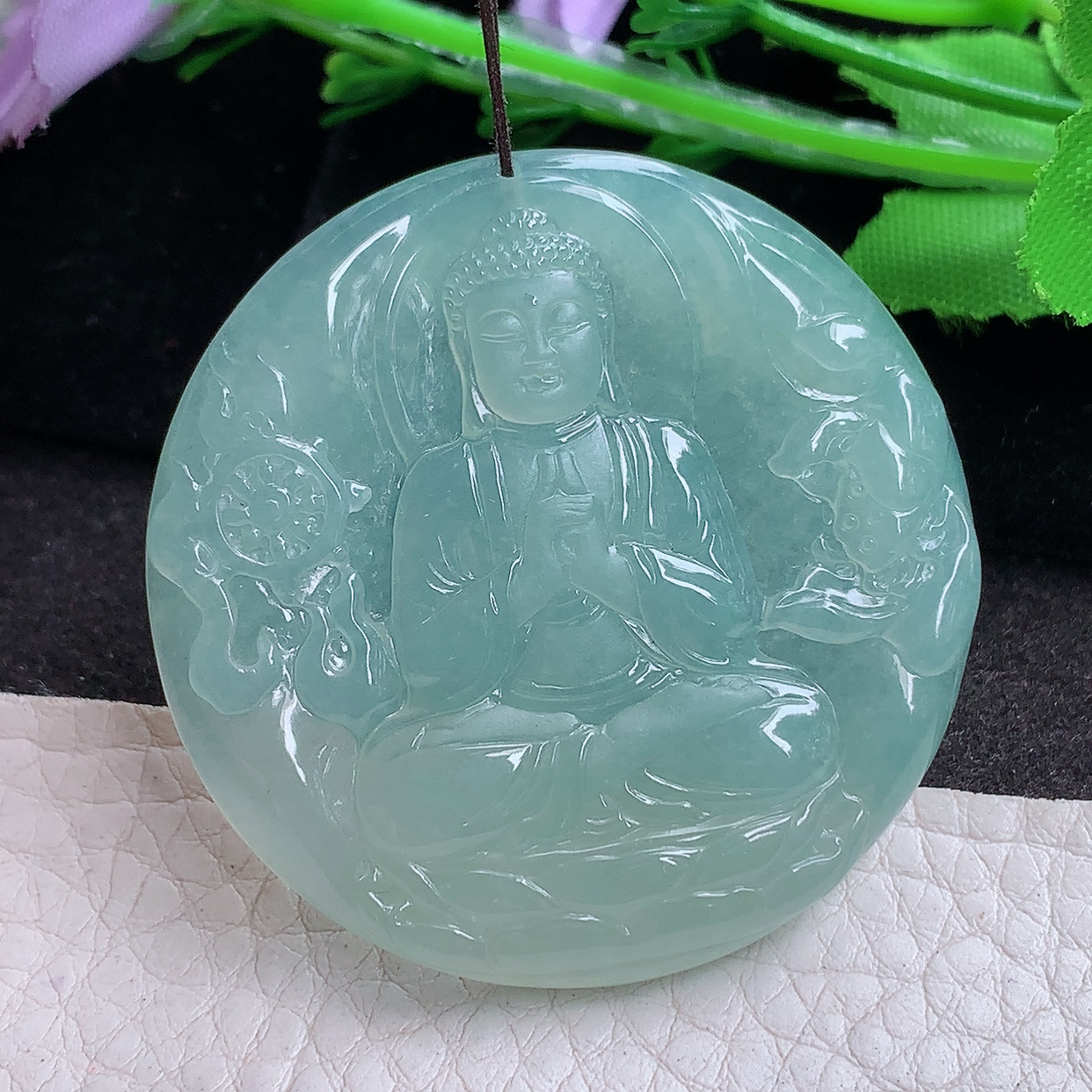 ktj实拍46.6*5.5缅甸翡翠a货精雕冰晴大日如来佛祖 生肖守护神玉吊坠