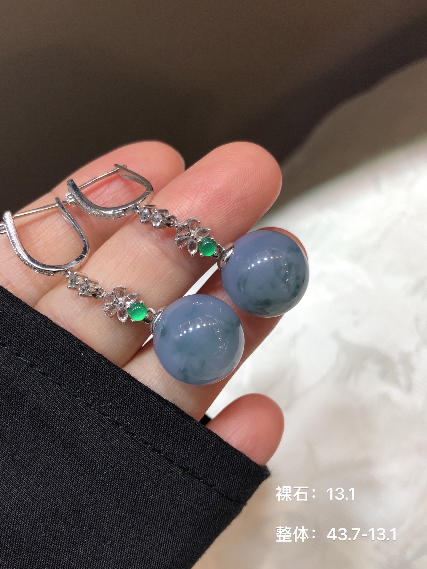 耳坠️种老冰润，色调飘花灵动，胶感十足，，43.7-13.1